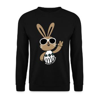 Happy Easter - Osterhase - Osterei - Geschenk - Unisex Pullover - Schwarz - Vorne - Alina (178cm) & Michal (187cm)
