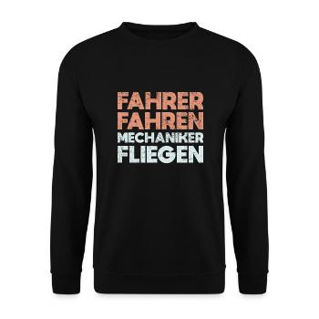 Fahrer Fahren, Mechaniker Fliegen - Unisex Pullover - Schwarz - Vorne - Alina (178cm) & Michal (187cm)