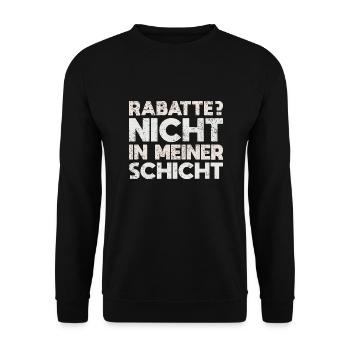 Rabatte? Nicht In Meiner Schicht - Unisex Pullover - Schwarz - Vorne - Alina (178cm) & Michal (187cm)