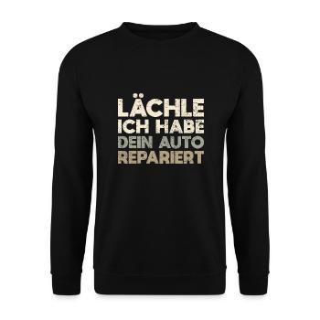 Lächle, Ich Habe Dein Auto Repariert - Unisex Pullover - Schwarz - Vorne - Alina (178cm) & Michal (187cm)