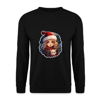 Fille blonde avec un ours en peluche à Noël - Sweat-shirt Unisexe - noir - Devant - Alina (178cm) & Michal (187cm)