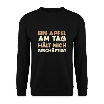 Ein Apfel Am Tag Hält Mich Beschäftigt - Unisex Pullover - Schwarz - Vorne - Alina (178cm) & Michal (187cm)