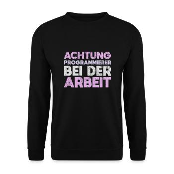 Achtung: Programmierer Bei Der Arbeit - Unisex Pullover - Schwarz - Vorne - Alina (178cm) & Michal (187cm)