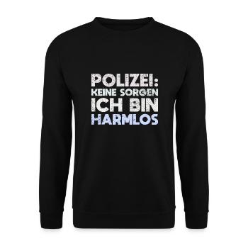 Polizei: Keine Sorgen, Ich Bin Harmlos - Unisex Pullover - Schwarz - Vorne - Alina (178cm) & Michal (187cm)