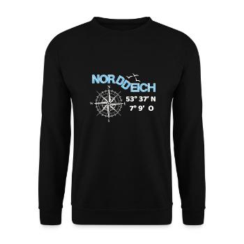 Norddeich Ostfriesland Nordsee Koordinaten NDD - Unisex Pullover - Schwarz - Vorne - Alina (178cm) & Michal (187cm)