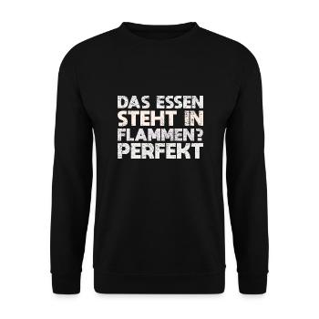 Das Essen Steht In Flammen? Perfekt - Unisex Pullover - Schwarz - Vorne - Alina (178cm) & Michal (187cm)