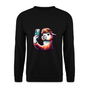 Alpaka Lama für Alpakaliebhaber - Unisex Pullover - Schwarz - Vorne - Alina (178cm) & Michal (187cm)