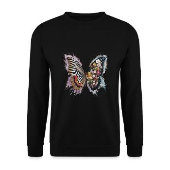 Bunte Blumen Schmetterling Naturliebhaber - Unisex Pullover - Schwarz - Vorne - Alina (178cm) & Michal (187cm)