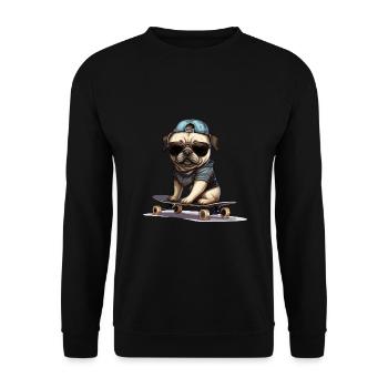 Skateboarding Mops für Skaters - Unisex Pullover - Schwarz - Vorne - Alina (178cm) & Michal (187cm)