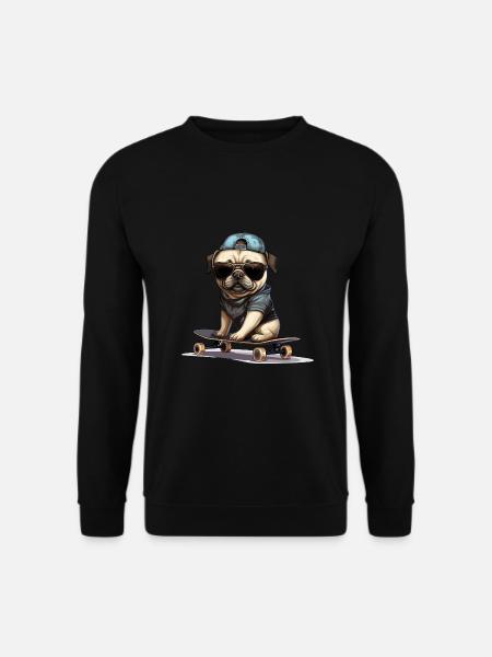 Skateboarding Mops für Skaters - Unisex Pullover - Schwarz