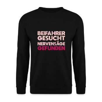 Beifahrer Gesucht Nervensäge Gefunden - Unisex Pullover - Schwarz - Vorne - Alina (178cm) & Michal (187cm)
