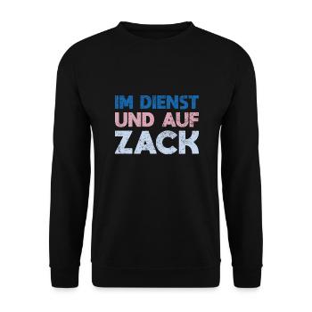 Im Dienst Und Auf Zack - Unisex Pullover - Schwarz - Vorne - Alina (178cm) & Michal (187cm)