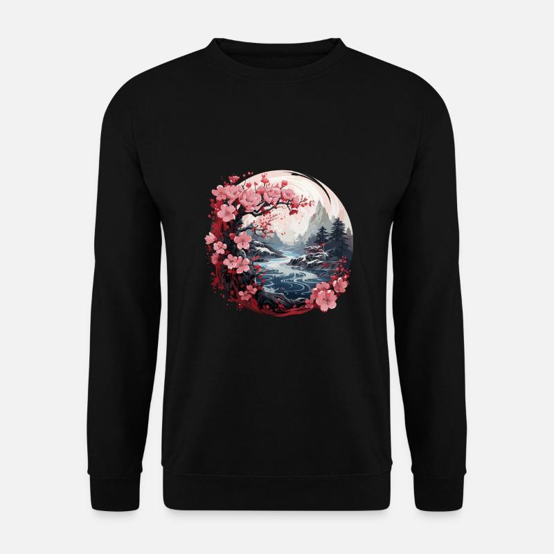 Kirschblüte Japanisch Berg Flusslandschaft - Unisex Pullover - Schwarz