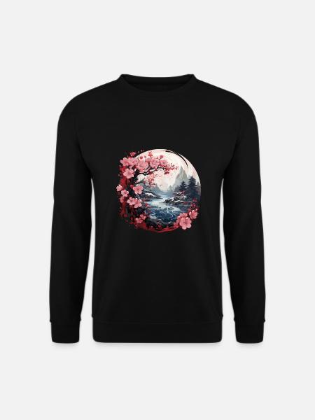 Kirschblüte Japanisch Berg Flusslandschaft - Unisex Pullover - Schwarz