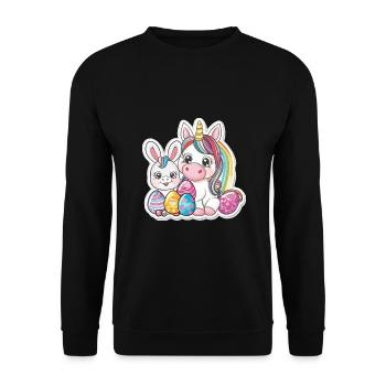Einhorn Ostern für Kinder Regenbogen und Eier für - Unisex Pullover - Schwarz - Vorne - Alina (178cm) & Michal (187cm)