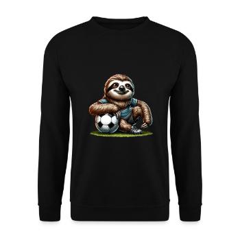 Lustiges Faultier spielt Fussball für - Unisex Pullover - Schwarz - Vorne - Alina (178cm) & Michal (187cm)