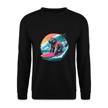Surfer Faultier Tropischer Strand Welle Surfen - Unisex Pullover - Schwarz - Vorne - Alina (178cm) & Michal (187cm)