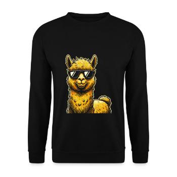 Funny Llama Alpaca with Sunglasses Comic Art - Unisex Sweatshirt - black - Front - Alina (178cm) & Michal (187cm)