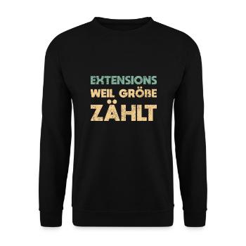 Extensions: Weil Größe Zählt - Unisex Pullover - Schwarz - Vorne - Alina (178cm) & Michal (187cm)