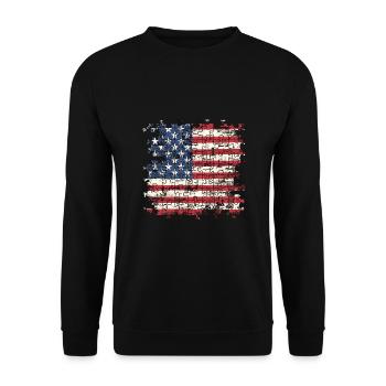 Patriotisches Puzzle Flagge Amerikanischer Stolz - Unisex Pullover - Schwarz - Vorne - Alina (178cm) & Michal (187cm)