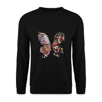 Bunte Blumen Schmetterling Naturliebhaber - Unisex Pullover - Schwarz - Vorne - Alina (178cm) & Michal (187cm)