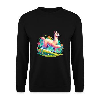 Alpaka Lama für Alpakaliebhaber - Unisex Pullover - Schwarz - Vorne - Alina (178cm) & Michal (187cm)