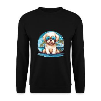 Lustiger Hund mit Sonnenbrille am Strand Urlaub - Unisex Pullover - Schwarz - Vorne - Alina (178cm) & Michal (187cm)