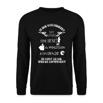 Engel, Hexe, Prinzessin und Drache - Unisex Pullover - Schwarz - Vorne - Alina (178cm) & Michal (187cm)