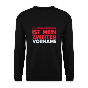 Schwindelfreiheit Ist Mein Zweiter Vorname - Unisex Pullover - Schwarz - Vorne - Alina (178cm) & Michal (187cm)