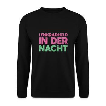 Lenkradheld In Der Nacht - Unisex Pullover - Schwarz - Vorne - Alina (178cm) & Michal (187cm)