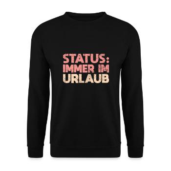 Status: Immer Im Urlaub - Unisex Pullover - Schwarz - Vorne - Alina (178cm) & Michal (187cm)
