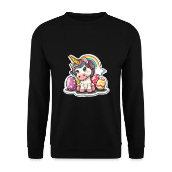 Einhorn Ostern für Kinder Regenbogen und Eier für - Unisex Pullover - Schwarz - Vorne - Alina (178cm) & Michal (187cm)
