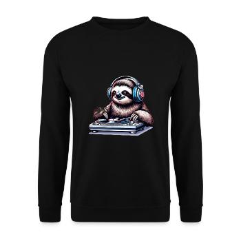 Cooles DJ-Faultier Platten auflegt Kopfhörern - Unisex Pullover - Schwarz - Vorne - Alina (178cm) & Michal (187cm)