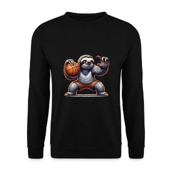 Lustiges Faultier spielt Basketball für - Unisex Pullover - Schwarz - Vorne - Alina (178cm) & Michal (187cm)