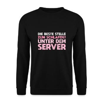 Die Beste Stelle Zum Schlafen? Unter Dem Server - Unisex Pullover - Schwarz - Vorne - Alina (178cm) & Michal (187cm)
