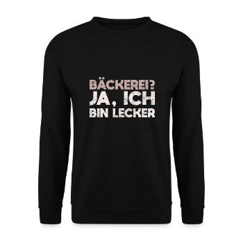 Bäckerei? Ja, Ich Bin Lecker - Unisex Pullover - Schwarz - Vorne - Alina (178cm) & Michal (187cm)
