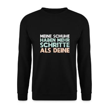 Meine Schuhe Haben Mehr Schritte Als Deine - Unisex Pullover - Schwarz - Vorne - Alina (178cm) & Michal (187cm)