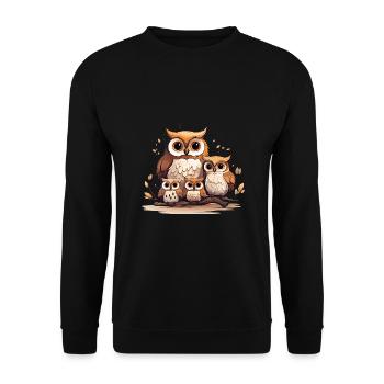 Eulenfamilie Niedliches Eulen-Trio Herbstblätter - Unisex Pullover - Schwarz - Vorne - Alina (178cm) & Michal (187cm)