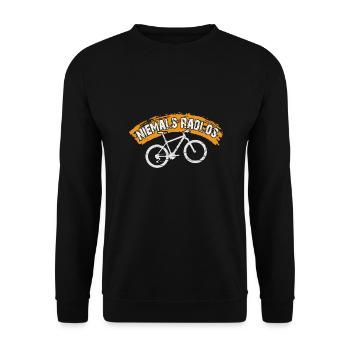 Niemals Radlos - Bikermotiv lustiger Bikerspruch - Unisex Pullover - Schwarz - Vorne - Alina (178cm) & Michal (187cm)