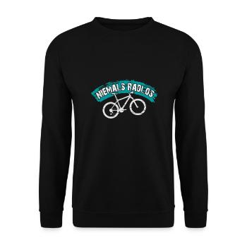 Niemals Radlos - Bikermotiv lustiger Bikerspruch - Unisex Pullover - Schwarz - Vorne - Alina (178cm) & Michal (187cm)