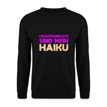 Finanzberichte Sind Mein Haiku - Unisex Pullover - Schwarz - Vorne - Alina (178cm) & Michal (187cm)