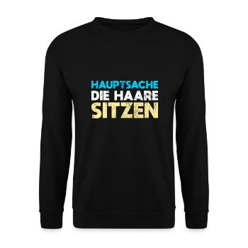 Hauptsache, Die Haare Sitzen - Unisex Pullover - Schwarz - Vorne - Alina (178cm) & Michal (187cm)