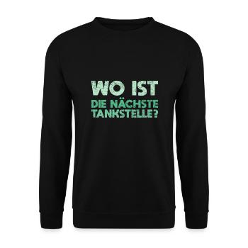 Wo Ist Die Nächste Tankstelle? - Unisex Pullover - Schwarz - Vorne - Alina (178cm) & Michal (187cm)