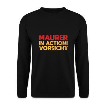 Maurer In Action, Vorsicht! - Unisex Pullover - Schwarz - Vorne - Alina (178cm) & Michal (187cm)