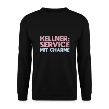 Kellner: Service Mit Charme - Unisex Pullover - Schwarz - Vorne - Alina (178cm) & Michal (187cm)