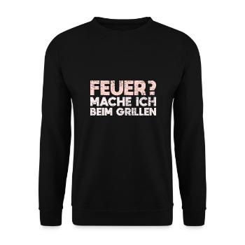 Feuer? Mache Ich Beim Grillen - Unisex Pullover - Schwarz - Vorne - Alina (178cm) & Michal (187cm)
