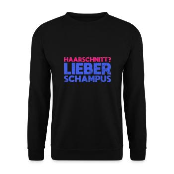 Haarschnitt? Lieber Schampus - Unisex Pullover - Schwarz - Vorne - Alina (178cm) & Michal (187cm)