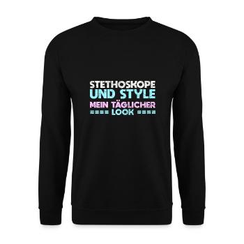 Stethoskope & Style: Mein Täglicher Look - Unisex Pullover - Schwarz - Vorne - Alina (178cm) & Michal (187cm)