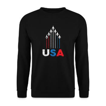 American Flag USA Airplane Jet Fighter 4th of July - Unisex Sweatshirt - black - Front - Alina (178cm) & Michal (187cm)