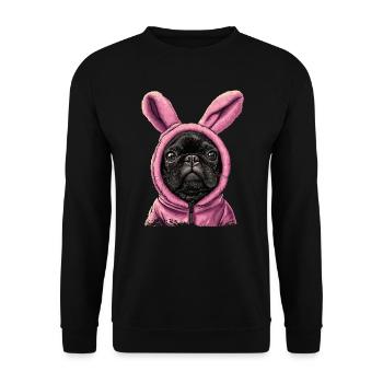 Bouledogue français en costume de lapin - Sweat-shirt Unisexe - noir - Devant - Alina (178cm) & Michal (187cm)